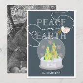 Kerstboom Sneeuw Wereldbol Navy Kerstfoto Kaart (Voorkant / Achterkant)