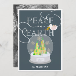 Kerstboom Sneeuw Wereldbol Navy Kerstfoto Kaart