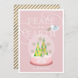 Kerstboom Sneeuw Wereldbol Roze Kerst Kaart