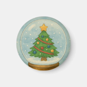 Kerstboom Sneeuwbol in Waterverf Winter Magneet