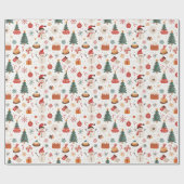 Kerstboom, Sneeuwman en Giften Witte Kerstmis Cadeaupapier (Vlak)