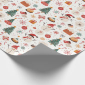 Kerstboom, Sneeuwman en Giften Witte Kerstmis Cadeaupapier (Hoek)