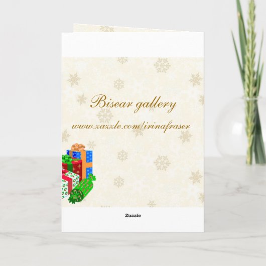 Kerstboom, sneeuwman, gingerman cadeaus, feestdagen kaart (Achterkant)