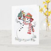 Kerstboom Sneeuwman Kaart (Gele Bloem)