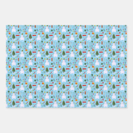 Kerstboom Sneeuwman Sled Gifts Bells Inpakpapier Vel