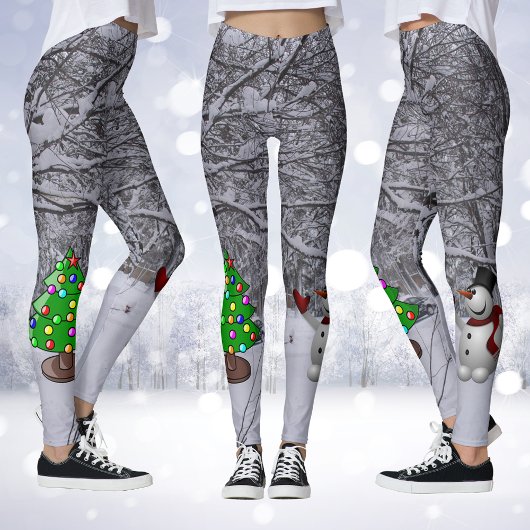 Kerstboom, Sneeuwman, Sneeuwscène Foto Leggings