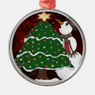 Kerstboom Sneeuwman Verrassingskunstdruk Metalen Ornament