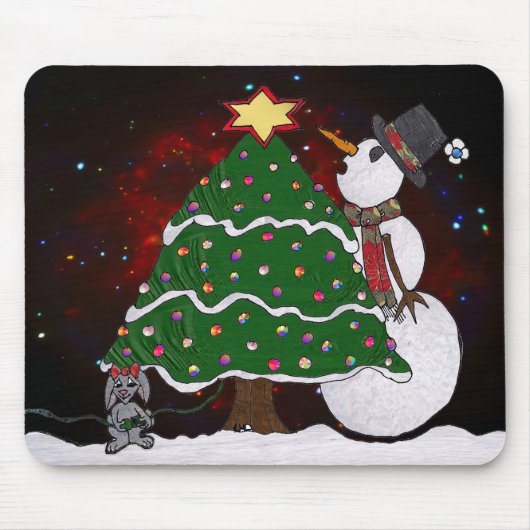 Kerstboom Sneeuwman Verrassingskunstdruk Muismat (Voorkant)