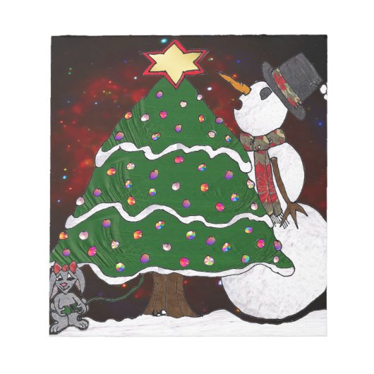 Kerstboom Sneeuwman Verrassingskunstdruk Notitieblok (Voorkant)