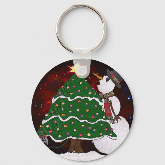 Kerstboom Sneeuwman Verrassingskunstdruk Sleutelhanger (Voorkant)