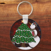 Kerstboom Sneeuwman Verrassingskunstdruk Sleutelhanger (Voorkant)