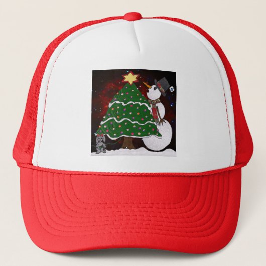 Kerstboom Sneeuwman Verrassingskunstdruk Trucker Pet (Voorkant)