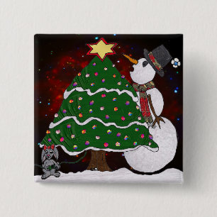 Kerstboom Sneeuwman Verrassingskunstdruk Vierkante Button 5,1 Cm