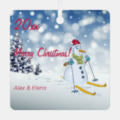 Kerstboom sneeuwmannen Metalen vierkante kerstvers Metalen Ornament (Voorkant)