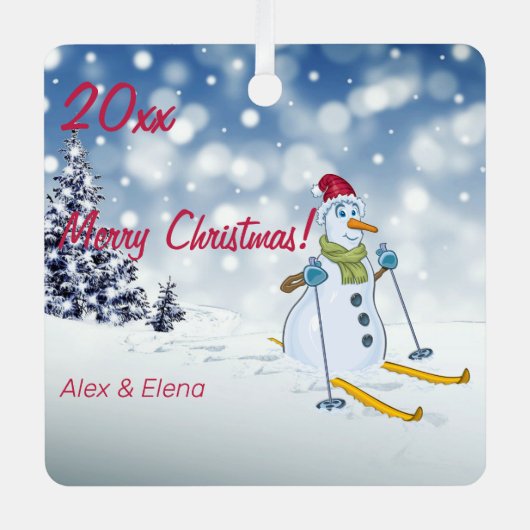 Kerstboom sneeuwmannen Metalen vierkante kerstvers Metalen Ornament (Voorkant)