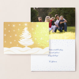 Kerstboom Sneeuwnachtelijke foto Folie Kaarten