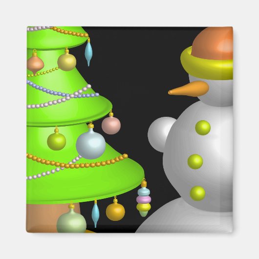 Kerstboom & sneeuwpop magneet (Voorkant)