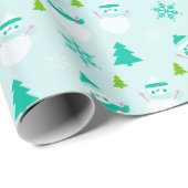 Kerstboom Sneeuwpoppen Sneeuwvlokken Moderne Kerst Cadeaupapier (Rol Hoek)