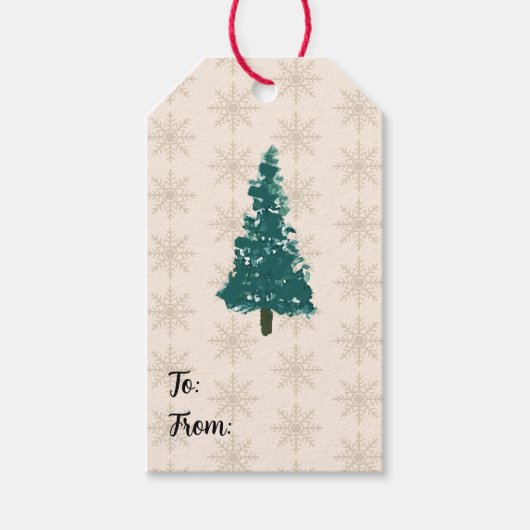 Kerstboom Sneeuwvlok Patroon Cadeaulabel (Voorkant)