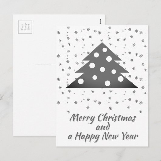 Kerstboom Sneeuwvlokken Blij Gelukkig Schrift Feestdagenkaart (Voorkant / Achterkant)