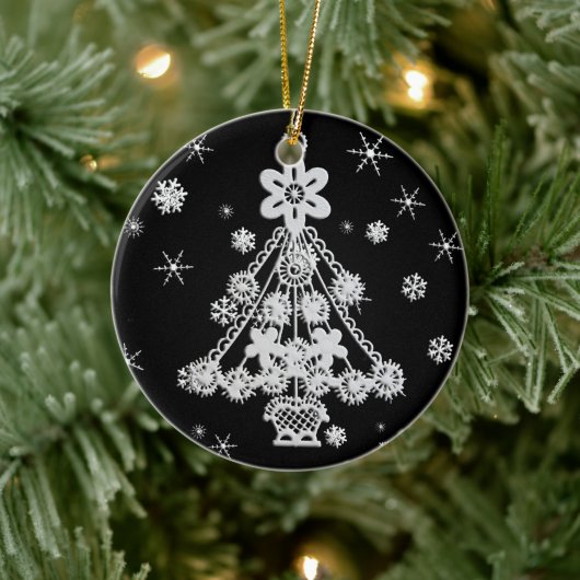 Kerstboom & Sneeuwvlokken Keramisch Ornament (Boom)