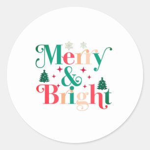 Kerstboom Sneeuwvlokken Merry And Bright Ronde Sticker