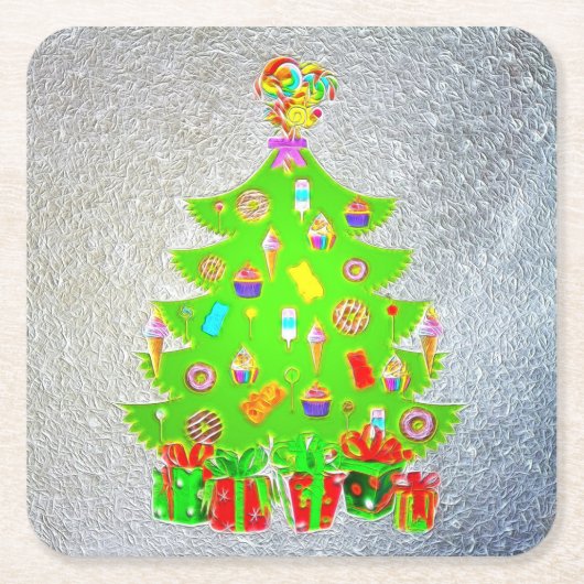 kerstboom Snoep Kartonnen Onderzetters (Voorkant)