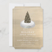 Kerstboom Snow Wereldbol Gold Holiday Open House Kaart (Voorkant)