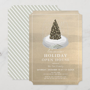 Kerstboom Snow Wereldbol Gold Holiday Open House Kaart