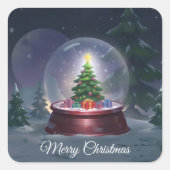 Kerstboom Snow Wereldbol Square Sticker (Voorkant)