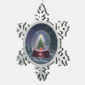 Kerstboom Snow Wereldbol Square Sticker Tin Sneeuwvlok Ornament (Rechts)