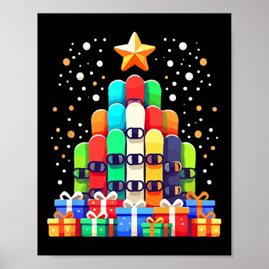 Kerstboom Snowboard Snowboarder Poster (Voorkant)