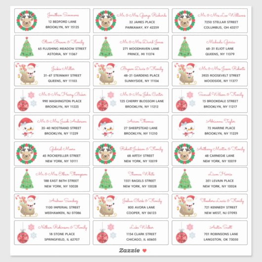 kerstboom Snowman Familieladabel Sticker (Vel)