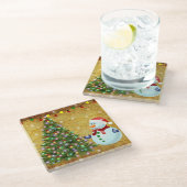 kerstboom Snowman Glazen Onderzetter (Schuin)