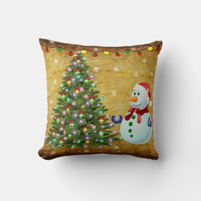 kerstboom Snowman Kussen (Voorkant)