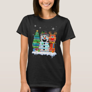 Kerstboom Snowman Reindeboboek Stack Librari T-shirt