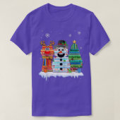 kerstboom Snowman Reindeer Book Stack T-shirt Lib (Design voorkant)