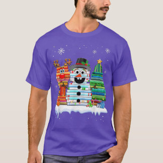 kerstboom Snowman Reindeer Book Stack T-shirt Lib