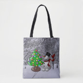 Kerstboom, Snowman, Sneeuwscène All-Over Print Tote Bag (Voorkant)