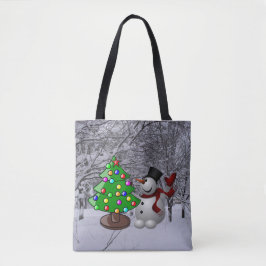 Kerstboom, Snowman, Sneeuwscène All-Over Print Tote Bag