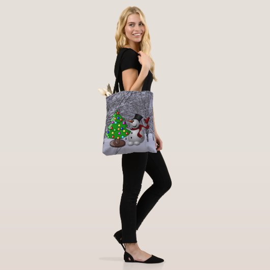 Kerstboom, Snowman, Sneeuwscène All-Over Print Tote Bag (Op model)