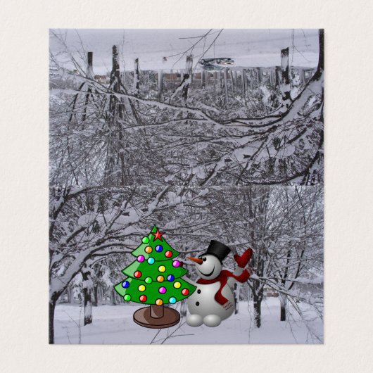 Kerstboom, Snowman, Sneeuwscène Vette Kaart (Buitenkant ongevouwen)