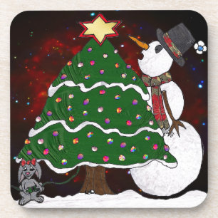 kerstboom Snowman Surprise Art Print Bier Onderzetter