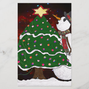 kerstboom Snowman Surprise Art Print Briefpapier
