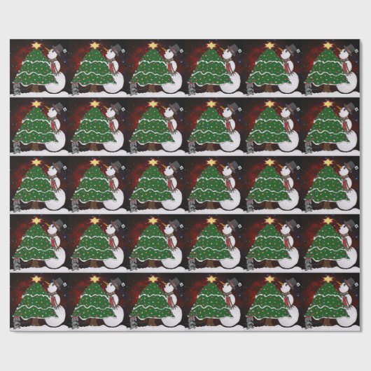 kerstboom Snowman Surprise Art Print Cadeaupapier (Vlak)