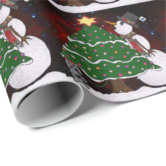 kerstboom Snowman Surprise Art Print Cadeaupapier (Rol Hoek)