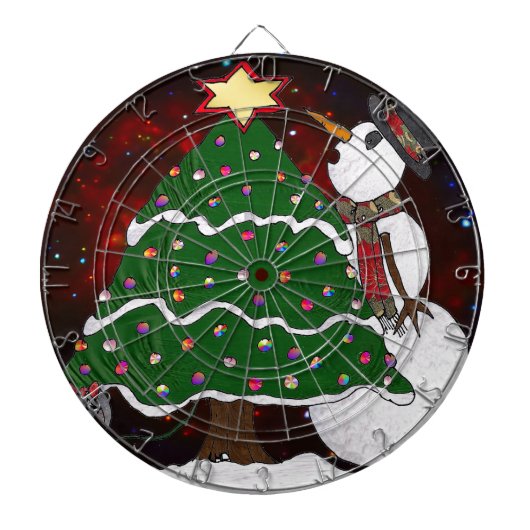 kerstboom Snowman Surprise Art Print Dartbord (Voorkant)