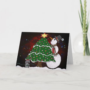 kerstboom Snowman Surprise Art Print Feestdagen Kaart