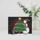 kerstboom Snowman Surprise Art Print Feestdagenkaart (Staand voorkant)