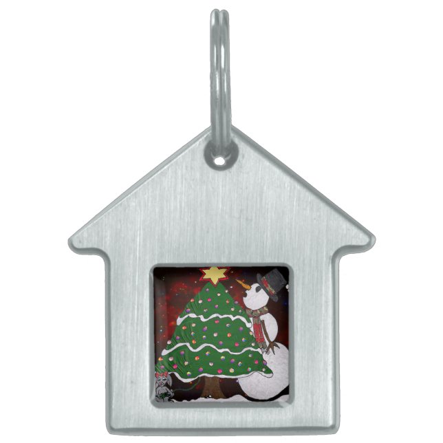 kerstboom Snowman Surprise Art Print Huisdieren Naamplaatje (Voorkant)